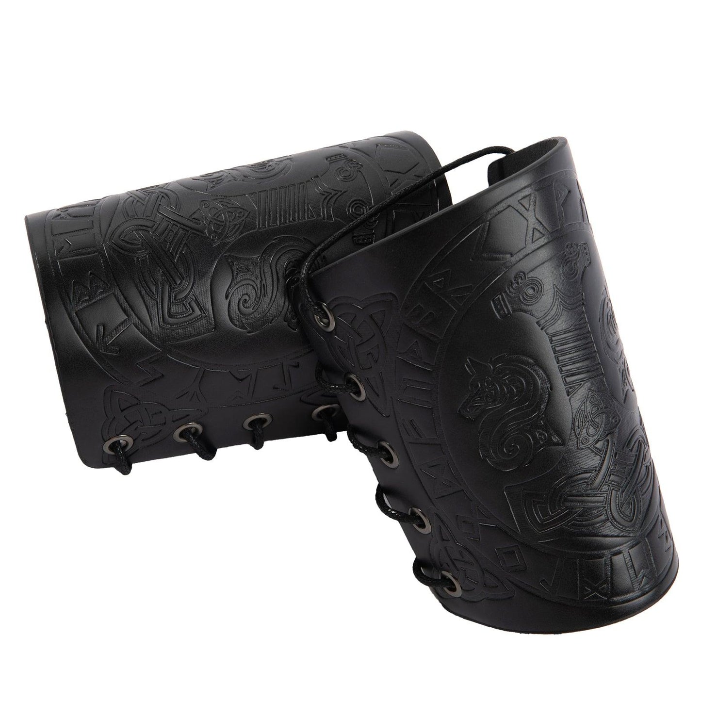 HiiFeuer Viking Arm Bracer, Embossed Norse Symbol Faux Leather Arm Armor, Medieval Faux Leather Arm Wristband for LARP