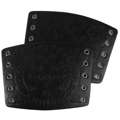 HiiFeuer Viking Arm Bracer, Embossed Norse Symbol Faux Leather Arm Armor, Medieval Faux Leather Arm Wristband for LARP