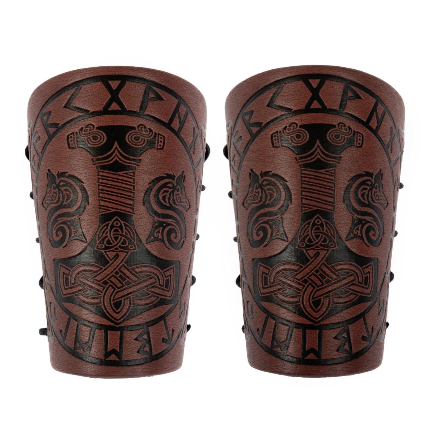 HiiFeuer Viking Arm Bracer, Embossed Norse Symbol Faux Leather Arm Armor, Medieval Faux Leather Arm Wristband for LARP