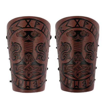HiiFeuer Viking Arm Bracer, Embossed Norse Symbol Faux Leather Arm Armor, Medieval Faux Leather Arm Wristband for LARP