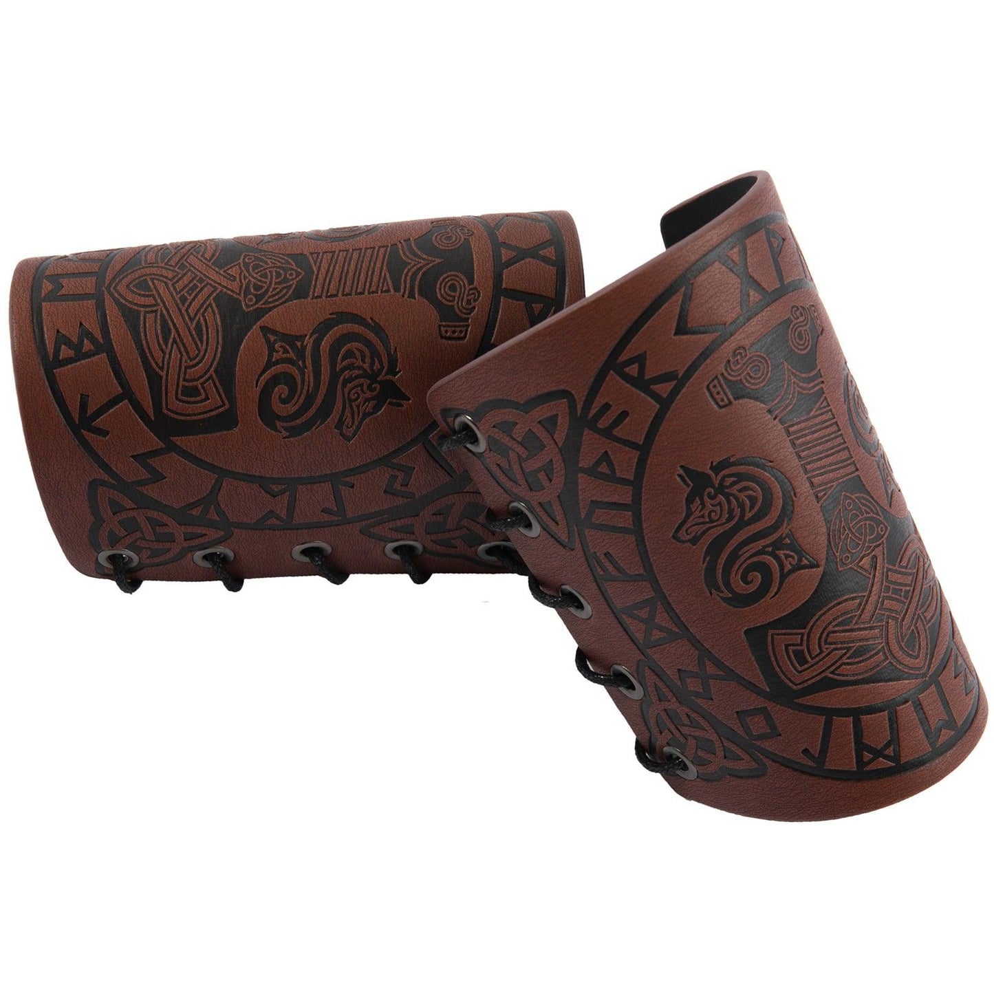 HiiFeuer Viking Arm Bracer, Embossed Norse Symbol Faux Leather Arm Armor, Medieval Faux Leather Arm Wristband for LARP