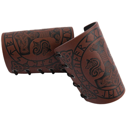 HiiFeuer Viking Arm Bracer, Embossed Norse Symbol Faux Leather Arm Armor, Medieval Faux Leather Arm Wristband for LARP
