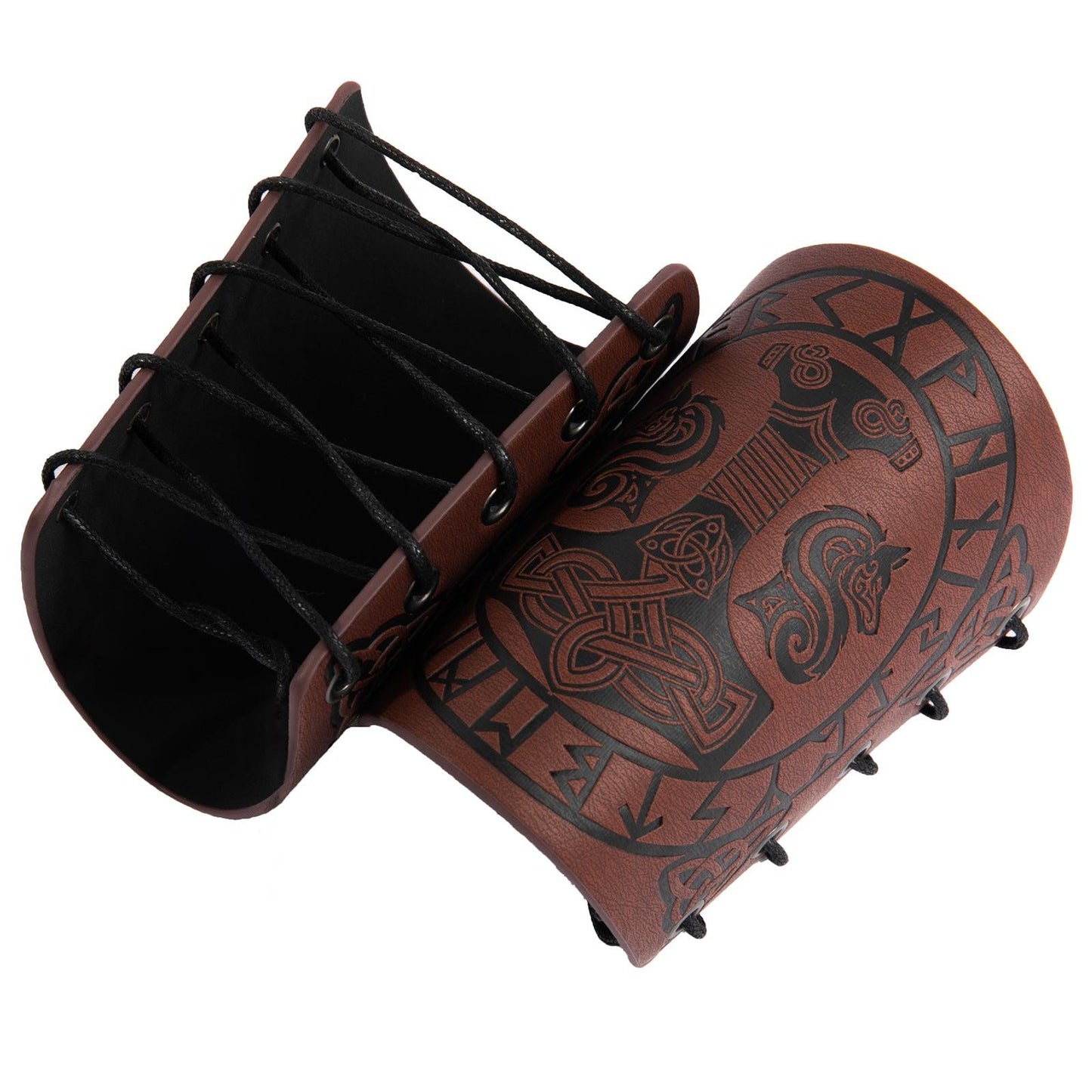 HiiFeuer Viking Arm Bracer, Embossed Norse Symbol Faux Leather Arm Armor, Medieval Faux Leather Arm Wristband for LARP