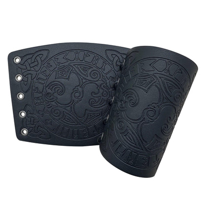 HiiFeuer Viking Arm Bracer, Embossed Norse Symbol Faux Leather Arm Armor, Medieval Faux Leather Arm Wristband for LARP