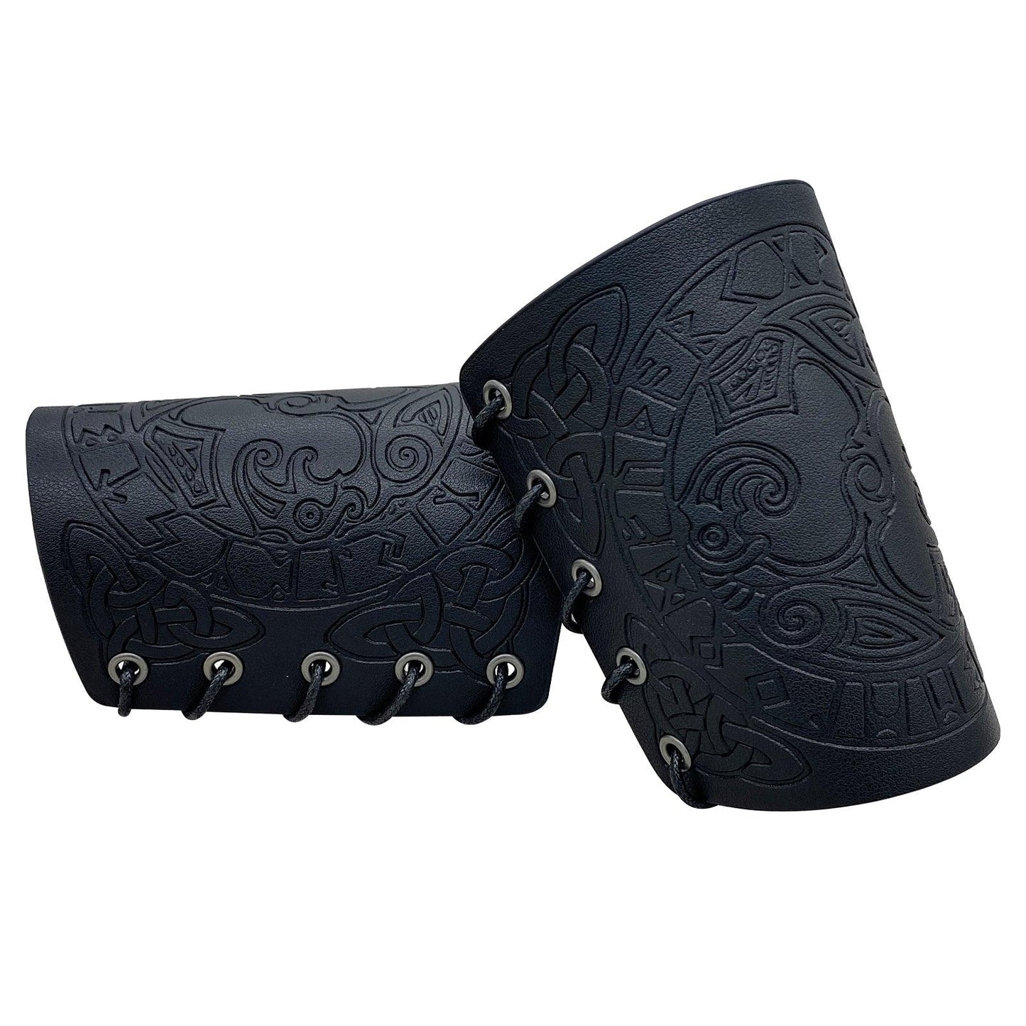 HiiFeuer Viking Arm Bracer, Embossed Norse Symbol Faux Leather Arm Armor, Medieval Faux Leather Arm Wristband for LARP