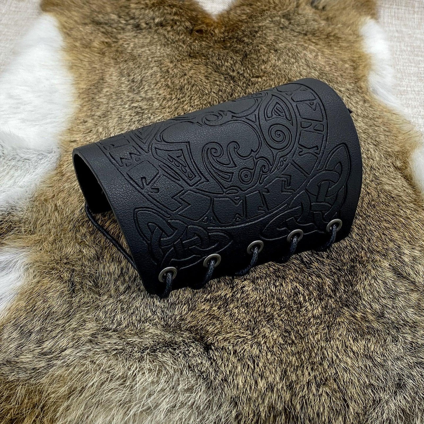 HiiFeuer Viking Arm Bracer, Embossed Norse Symbol Faux Leather Arm Armor, Medieval Faux Leather Arm Wristband for LARP