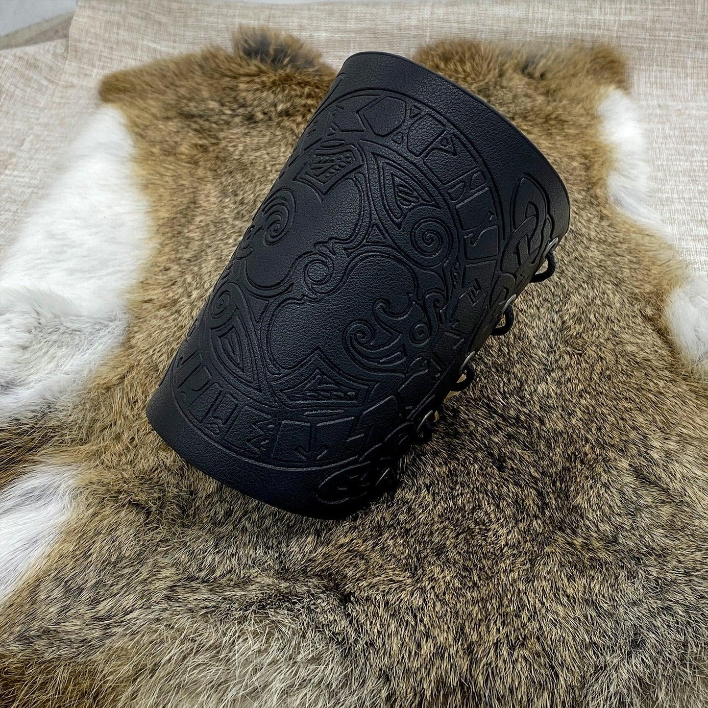 HiiFeuer Viking Arm Bracer, Embossed Norse Symbol Faux Leather Arm Armor, Medieval Faux Leather Arm Wristband for LARP