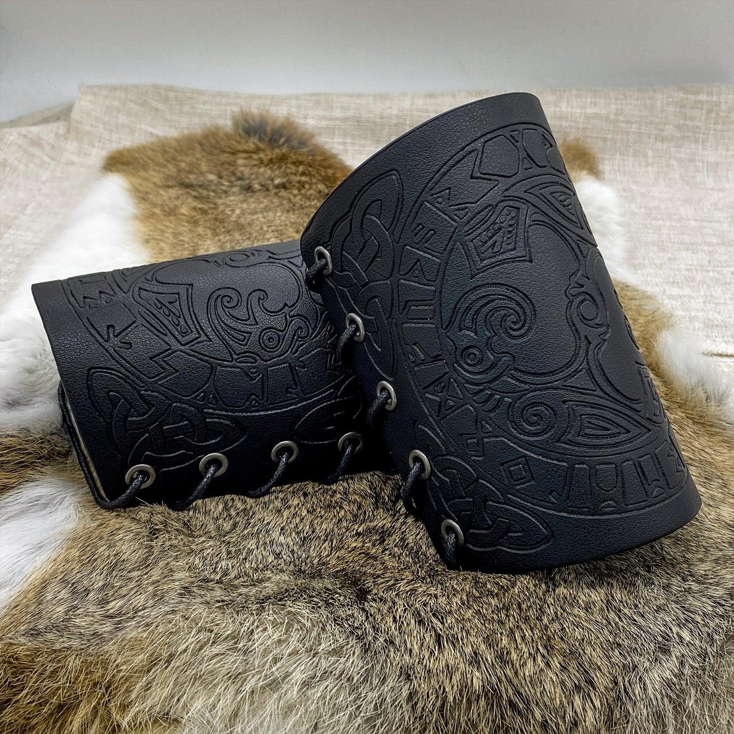 HiiFeuer Viking Arm Bracer, Embossed Norse Symbol Faux Leather Arm Armor, Medieval Faux Leather Arm Wristband for LARP