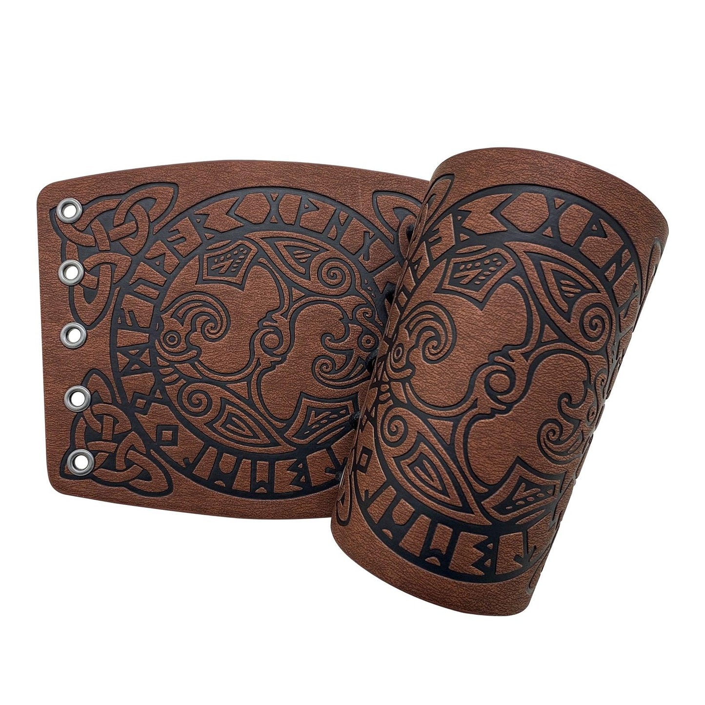 HiiFeuer Viking Arm Bracer, Embossed Norse Symbol Faux Leather Arm Armor, Medieval Faux Leather Arm Wristband for LARP