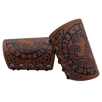 HiiFeuer Viking Arm Bracer, Embossed Norse Symbol Faux Leather Arm Armor, Medieval Faux Leather Arm Wristband for LARP
