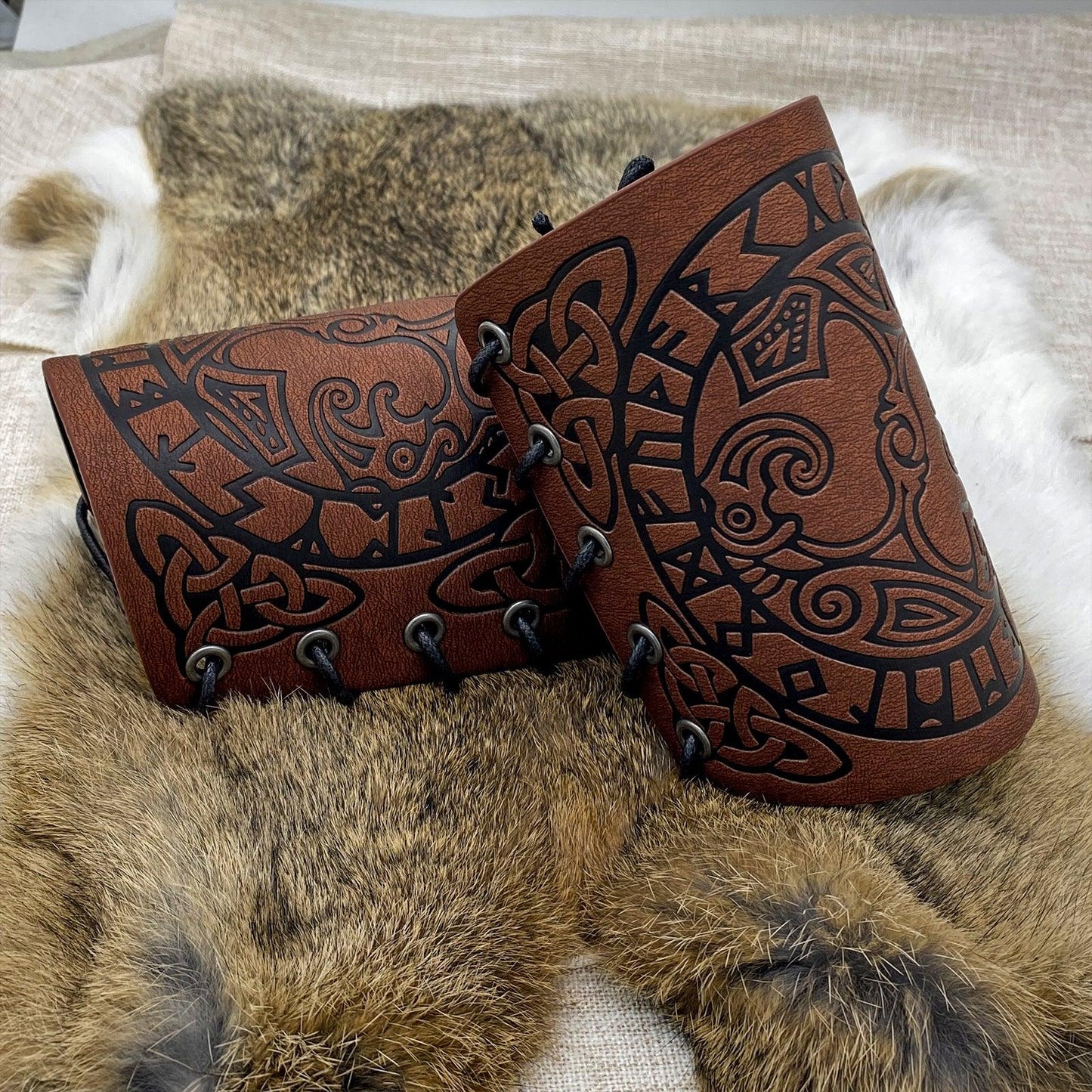 HiiFeuer Viking Arm Bracer, Embossed Norse Symbol Faux Leather Arm Armor, Medieval Faux Leather Arm Wristband for LARP