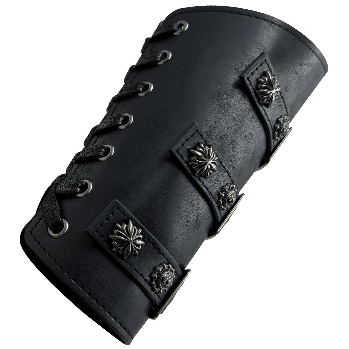 HiiFeuer Medieval PU Leather Buckle Arm Bracers, Knight LARP Retro Renaissance Arm Guards, One Size One Pair