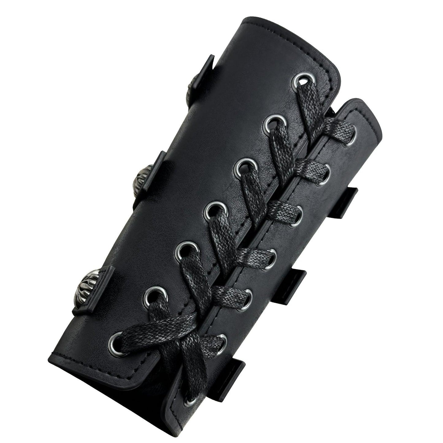 HiiFeuer Medieval PU Leather Buckle Arm Bracers, Knight LARP Retro Renaissance Arm Guards, One Size One Pair