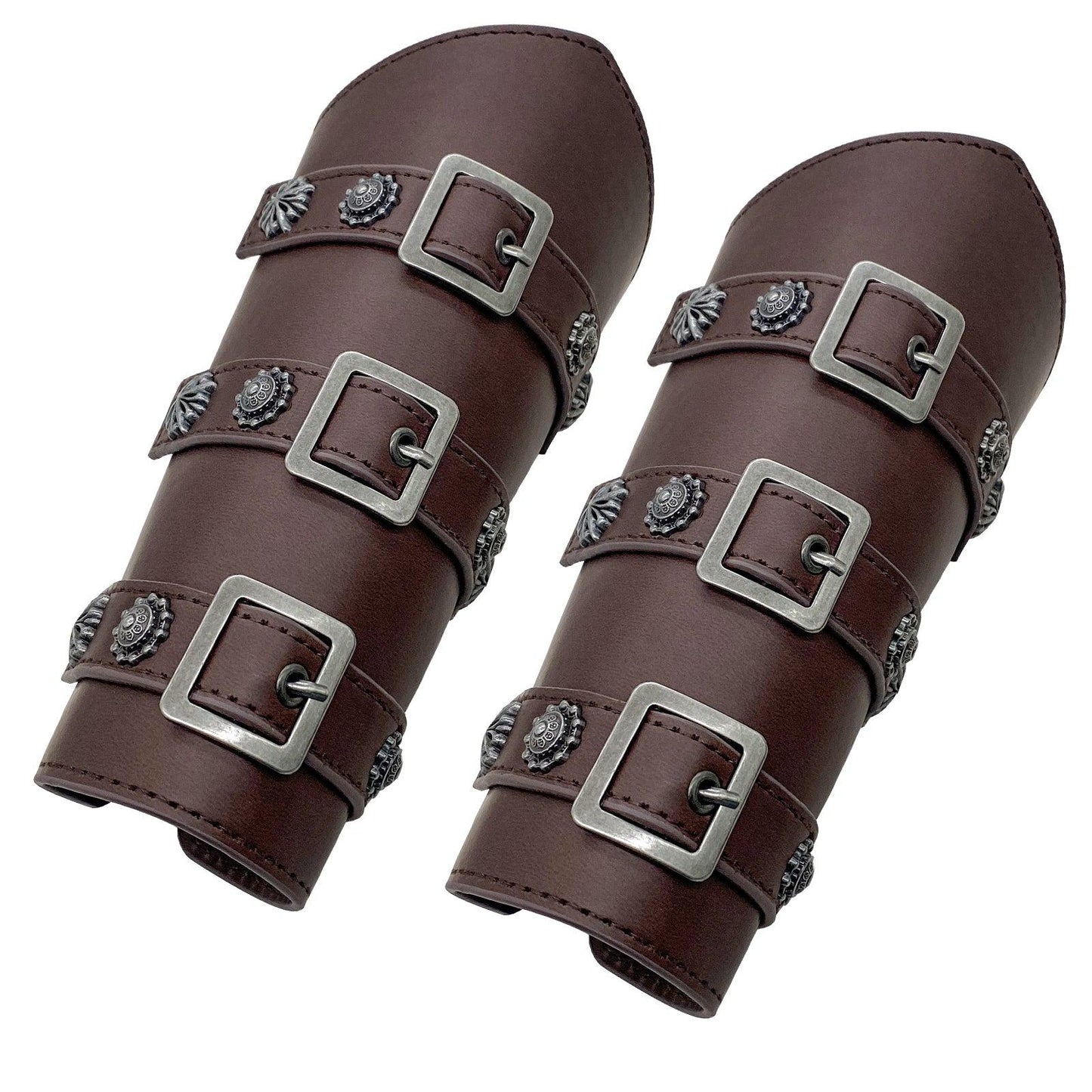 HiiFeuer Medieval PU Leather Buckle Arm Bracers, Knight LARP Retro Renaissance Arm Guards, One Size One Pair