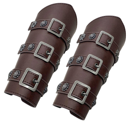 HiiFeuer Medieval PU Leather Buckle Arm Bracers, Knight LARP Retro Renaissance Arm Guards, One Size One Pair