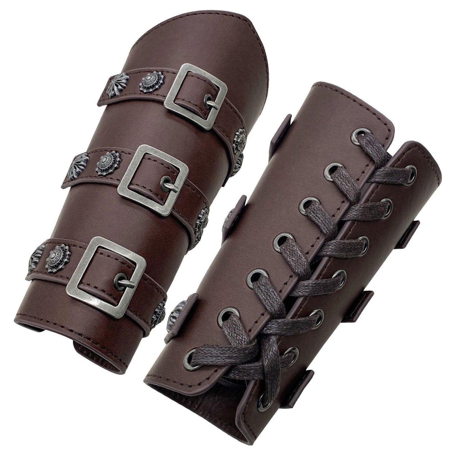 HiiFeuer Medieval PU Leather Buckle Arm Bracers, Knight LARP Retro Renaissance Arm Guards, One Size One Pair