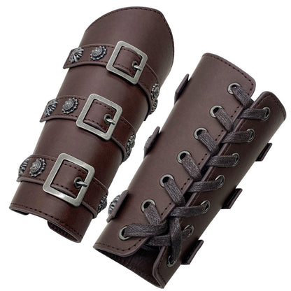 HiiFeuer Medieval PU Leather Buckle Arm Bracers, Knight LARP Retro Renaissance Arm Guards, One Size One Pair