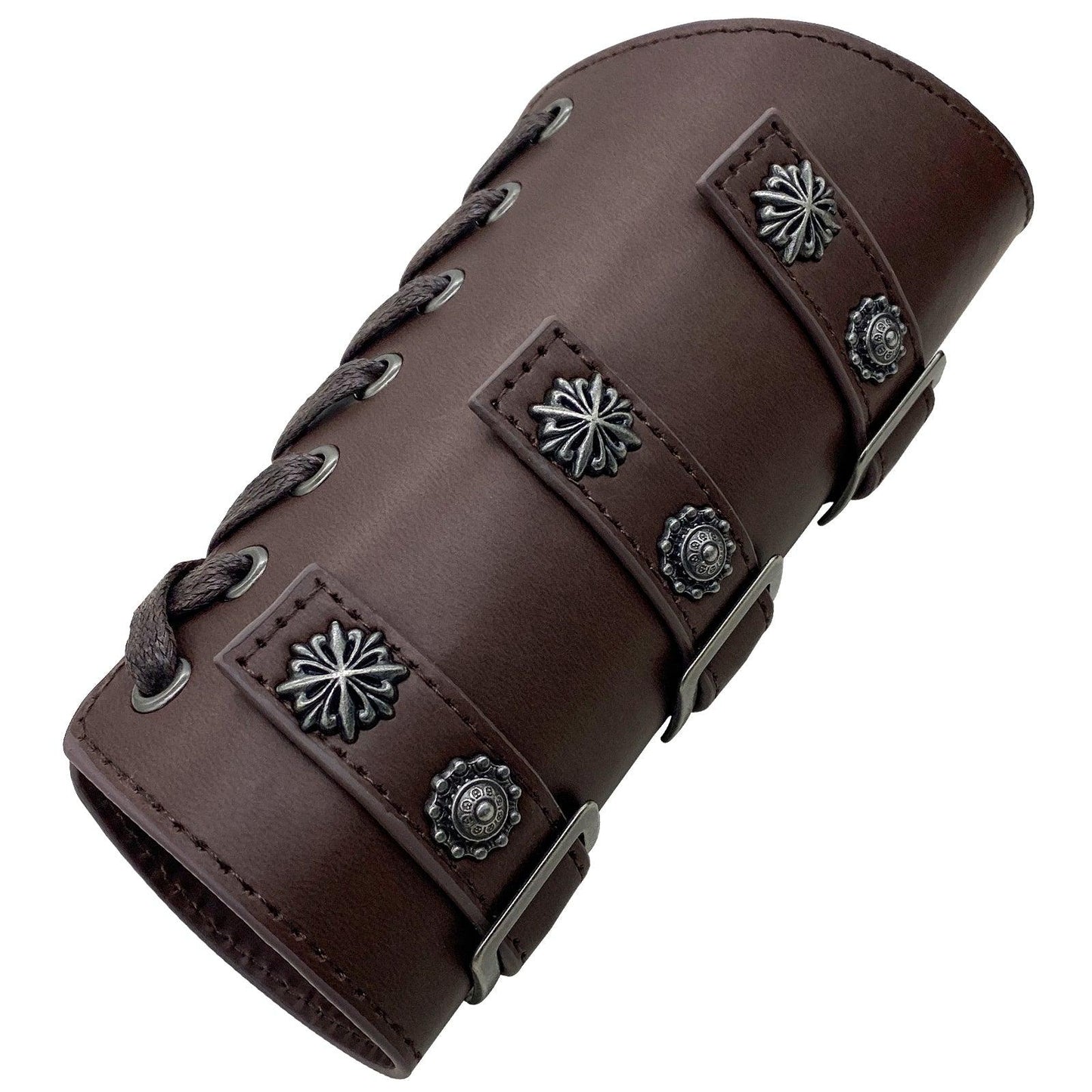 HiiFeuer Medieval PU Leather Buckle Arm Bracers, Knight LARP Retro Renaissance Arm Guards, One Size One Pair