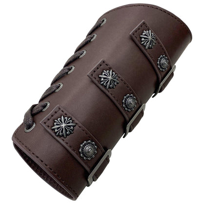 HiiFeuer Medieval PU Leather Buckle Arm Bracers, Knight LARP Retro Renaissance Arm Guards, One Size One Pair