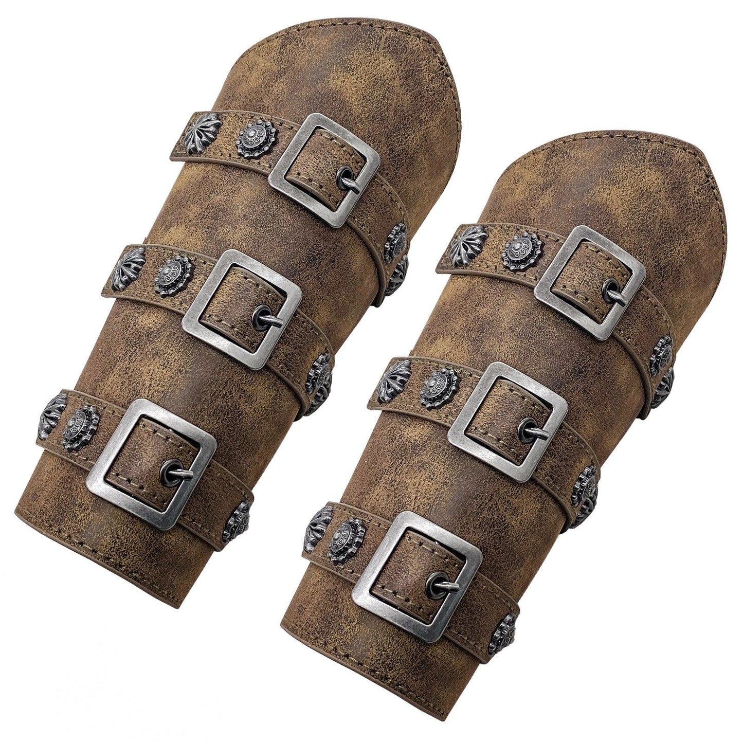 HiiFeuer Medieval PU Leather Buckle Arm Bracers, Knight LARP Retro Renaissance Arm Guards, One Size One Pair