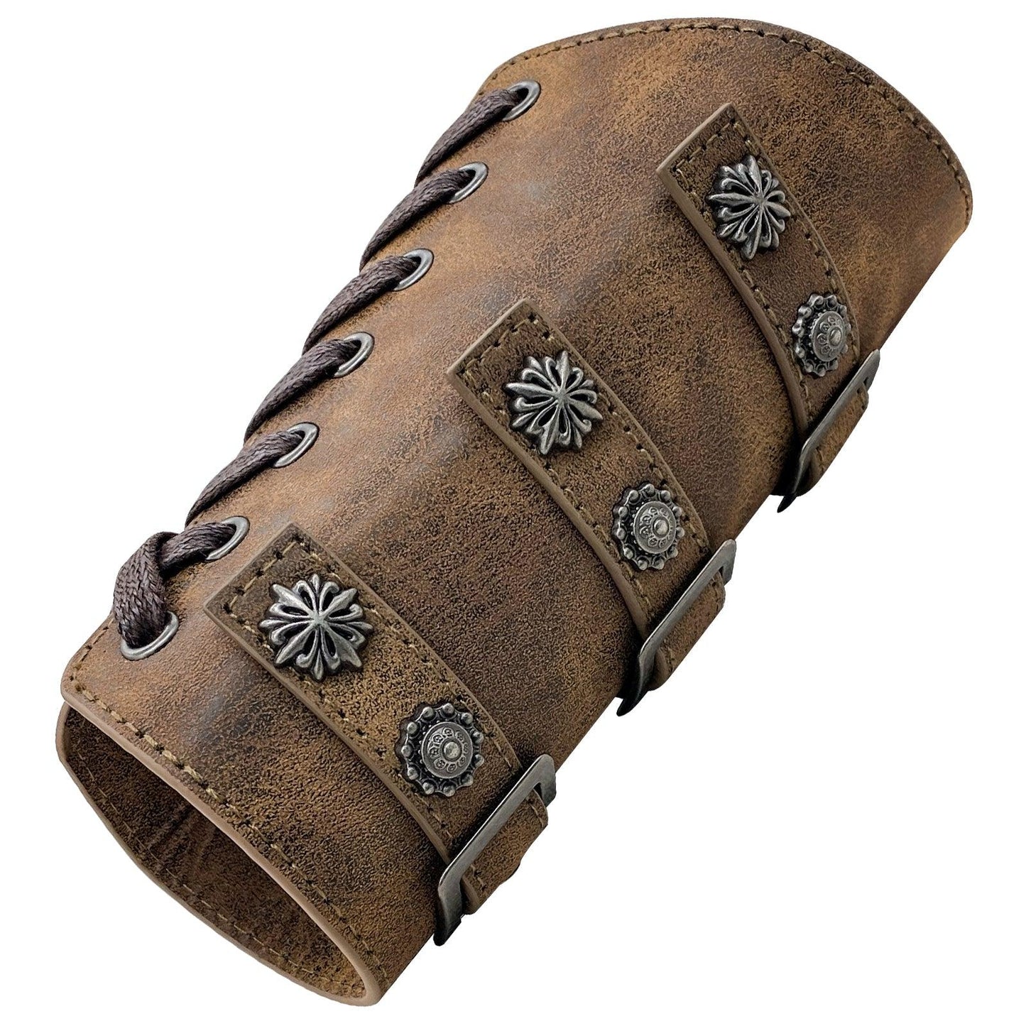HiiFeuer Medieval PU Leather Buckle Arm Bracers, Knight LARP Retro Renaissance Arm Guards, One Size One Pair