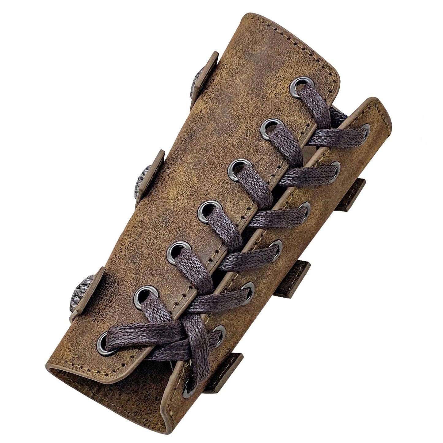 HiiFeuer Medieval PU Leather Buckle Arm Bracers, Knight LARP Retro Renaissance Arm Guards, One Size One Pair