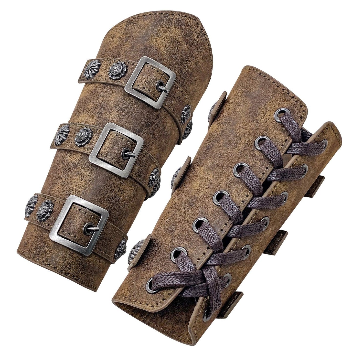 HiiFeuer Medieval PU Leather Buckle Arm Bracers, Knight LARP Retro Renaissance Arm Guards, One Size One Pair