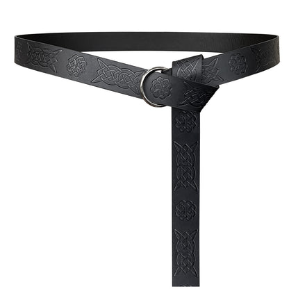 HiiFeuer Medieval Embossed PU Leather O-Ring Belt, Retro Renaissance Knight Belt