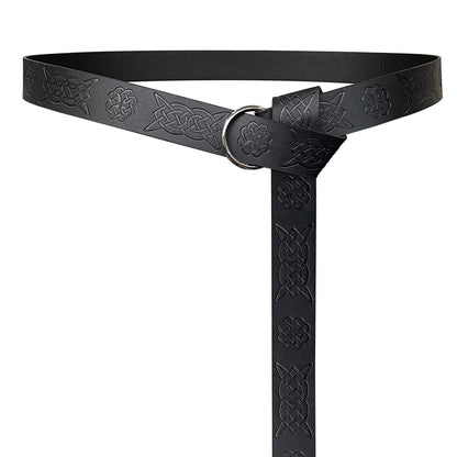 HiiFeuer Medieval Embossed PU Leather O-Ring Belt, Retro Renaissance Knight Belt