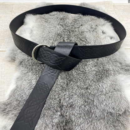 HiiFeuer Medieval Embossed PU Leather O-Ring Belt, Retro Renaissance Knight Belt