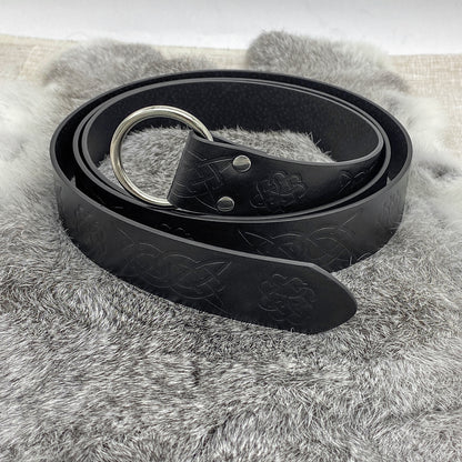 HiiFeuer Medieval Embossed PU Leather O-Ring Belt, Retro Renaissance Knight Belt