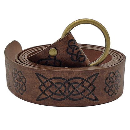 HiiFeuer Medieval Embossed PU Leather O-Ring Belt, Retro Renaissance Knight Belt