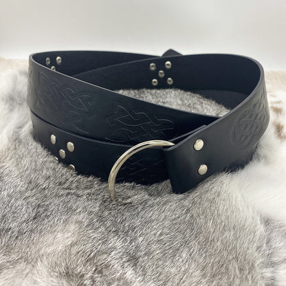 HiiFeuer Medieval Embossed PU Leather O-Ring Belt, Retro Renaissance Knight Belt