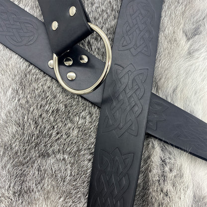 HiiFeuer Medieval Embossed PU Leather O-Ring Belt, Retro Renaissance Knight Belt