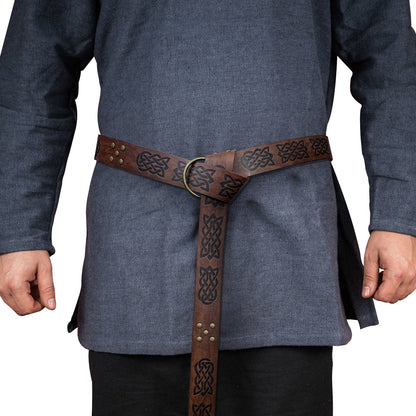 HiiFeuer Medieval Embossed PU Leather O-Ring Belt, Retro Renaissance Knight Belt