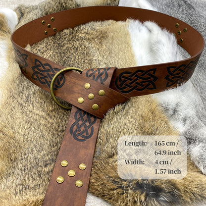 HiiFeuer Medieval Embossed PU Leather O-Ring Belt, Retro Renaissance Knight Belt