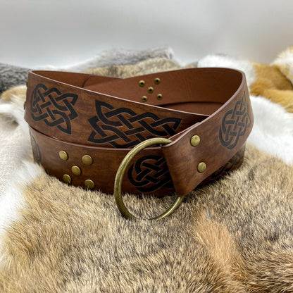 HiiFeuer Medieval Embossed PU Leather O-Ring Belt, Retro Renaissance Knight Belt
