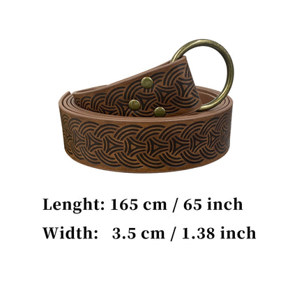 HiiFeuer Medieval Embossed PU Leather O-Ring Belt, Retro Renaissance Knight Belt