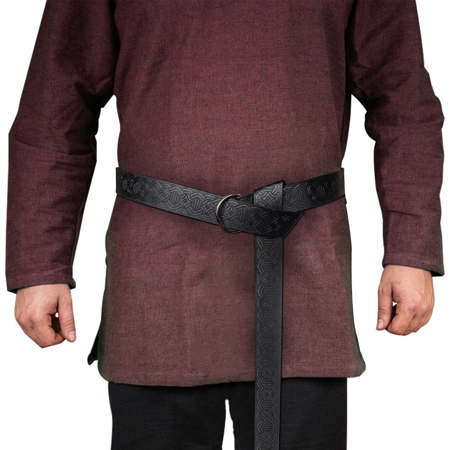 HiiFeuer Medieval Embossed PU Leather O-Ring Belt, Retro Renaissance Knight Belt
