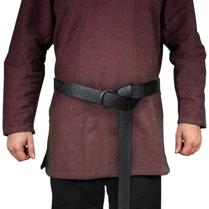 HiiFeuer Medieval Embossed PU Leather O-Ring Belt, Retro Renaissance Knight Belt