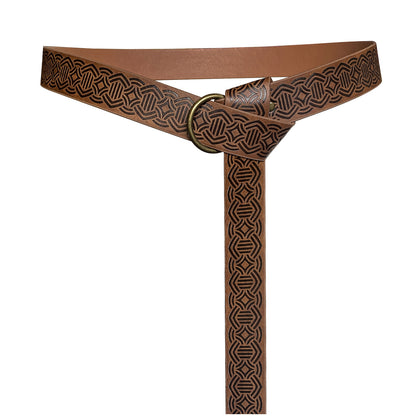 HiiFeuer Medieval Embossed PU Leather O-Ring Belt, Retro Renaissance Knight Belt