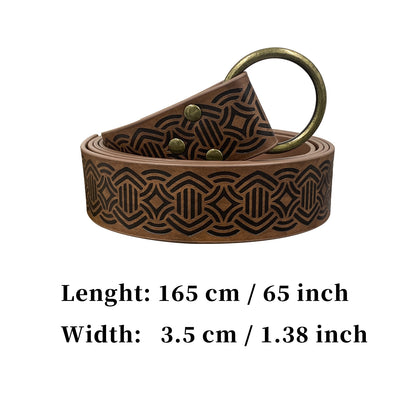HiiFeuer Medieval Embossed PU Leather O-Ring Belt, Retro Renaissance Knight Belt
