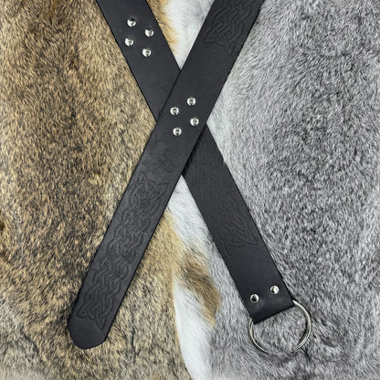 HiiFeuer Medieval Embossed PU Leather O-Ring Belt, Retro Renaissance Knight Belt