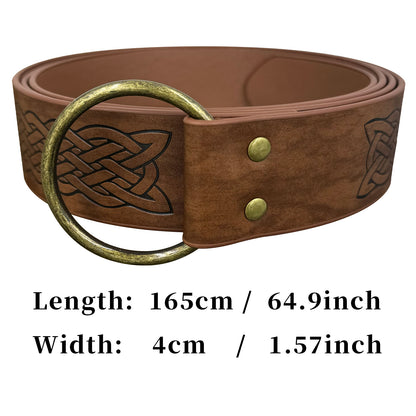 HiiFeuer Medieval Embossed PU Leather O-Ring Belt, Retro Renaissance Knight Belt