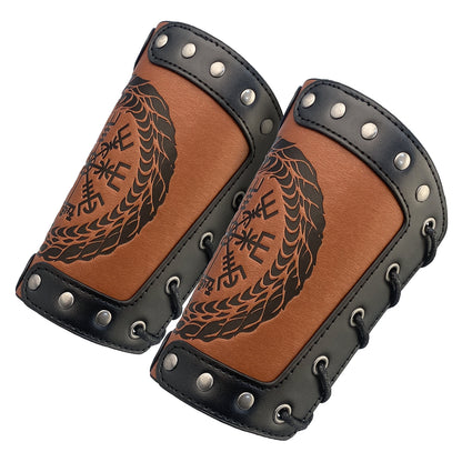 HiiFeuer Embossed Viking Symble Faux Leather Arm Armor, Viking Gauntlet Bracers, Knight Arm Guards for LARP Ren Faire
