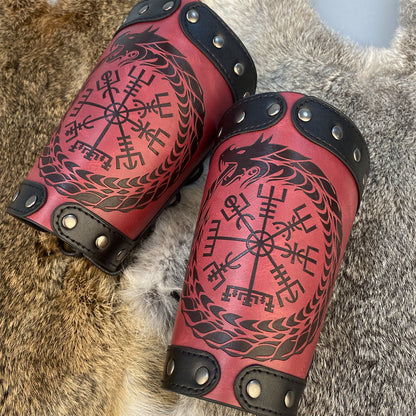 HiiFeuer Embossed Viking Symble Faux Leather Arm Armor, Viking Gauntlet Bracers, Knight Arm Guards for LARP Ren Faire