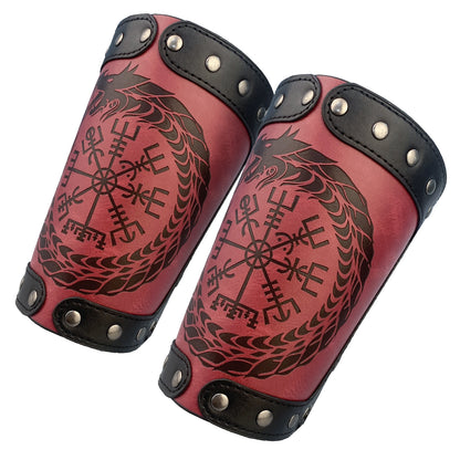 HiiFeuer Embossed Viking Symble Faux Leather Arm Armor, Viking Gauntlet Bracers, Knight Arm Guards for LARP Ren Faire
