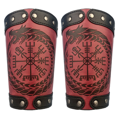 HiiFeuer Embossed Viking Symble Faux Leather Arm Armor, Viking Gauntlet Bracers, Knight Arm Guards for LARP Ren Faire