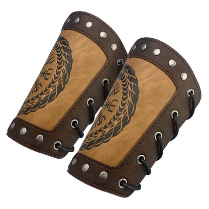 HiiFeuer Embossed Viking Symble Faux Leather Arm Armor, Viking Gauntlet Bracers, Knight Arm Guards for LARP Ren Faire