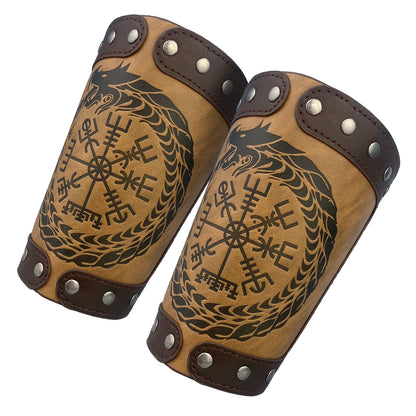 HiiFeuer Embossed Viking Symble Faux Leather Arm Armor, Viking Gauntlet Bracers, Knight Arm Guards for LARP Ren Faire
